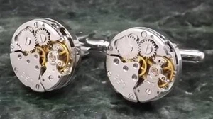 Watch Cufflinks Personalised Cufflinks Silver Cufflinks Steam Punk Cufflinks - Picture 1 of 11