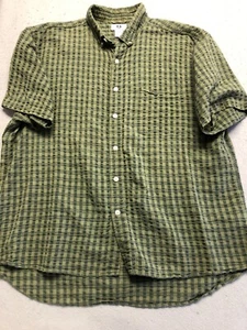 Arizona Jeans Button Up Shirt Men's Extra Large Green Gingham Plaid Short Sleeve - Picture 1 of 5