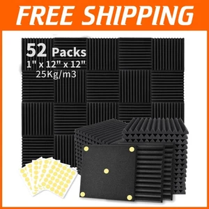 Noise Cancelling Wedge Foam Panels - 52 Pack Acoustic Treatment for Home Offices - Picture 1 of 8