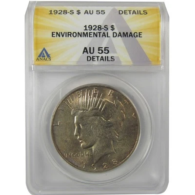 1928 S Peace Dollar AU 55 Details ANACS Silver $1 Coin SKU:I21514 - Image 1 of 4