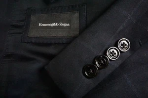 Ermenegildo Zegna CURRENT Milano Dark Blue Windowpane 2 PC Suit Jacket Pants 46R - Picture 1 of 11