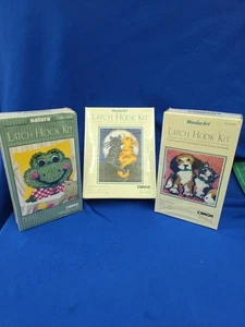 Latch Hook Kit LOT 4104, P492 WonderArt/Natura P535 Dog, Cat, Frog Rug Wall Art - Picture 1 of 8