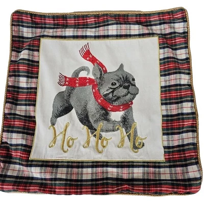 Funda falsa almohada a cuadros Willamstown 18" gris Frenchie Bulldog dorado/rojo Foto 1 de 4