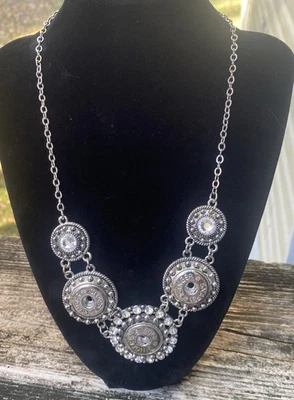 Brand Ginger Snaps Triple Snap Statement Necklace Clear Rhinestones 16-18 in - Image 1 of 4