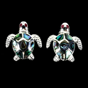 925 Sterling Silver Earrings Round Ruby Mother Of Pearl Gemstone Turtle Jewelry - Picture 1 of 13