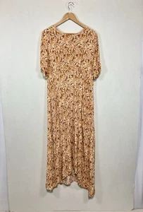 Next Dress Size UK 16 Orange Floral Short Sleeve Midi Midaxi Tea Holiday Summer - Picture 1 of 7