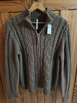 Suéter Marrón Tejido con Cable Cremallera Leo & Nicole De Colección Etiqueta Original 100% Algodón Talla L Foto 1 de 4