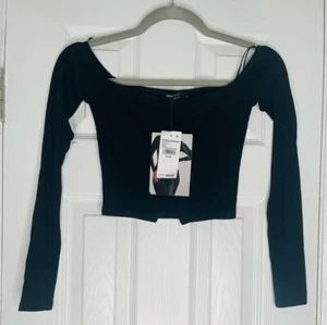 Naked Wardrobe Women's Cinched Bust Crop Top Black Size Small A002 - Picture 1 of 4