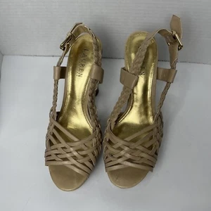 Ralph Lauren Slingback Sandal/heel Size 9.5 Leather Criss Cross Strap - Picture 1 of 4