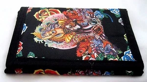 Mehrfarbige Ed Hardy Stil Fisch und Rosen Geldbörse Unisex Herren 4,5" x 3" W-Neu! - Bild 1 von 3