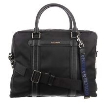 DOLCE & GABBANA Large Nylon Briefcase Business Bag with Logo Pendant Black 11330