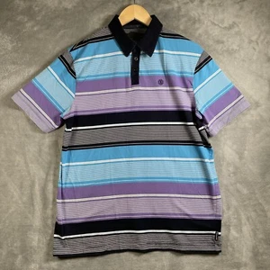 Element Skateboards Polo Shirt Mens Large Purple Blue Black Stripes Organic - Picture 1 of 17