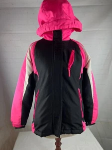 Est 1989 Place Girls 2in1 Jacket Size L (10/12) Black Pink Full Zip Hooded EUC - Picture 1 of 4