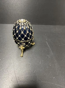 Decorative Blue Large Enamel Style Egg Jewellery Trinket Box- Ladies Gift - Picture 1 of 7