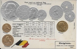 Belgium Embossed Vintage Coin and Flag Postcard not postally used - Picture 1 of 2