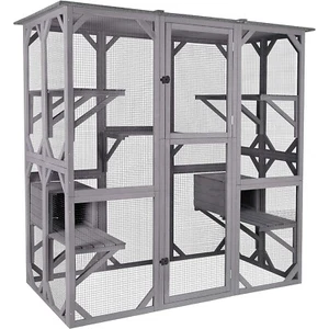Flylline Walk In Wooden Cat Condo House Kitten Ferret Enclosure Cage - Picture 1 of 3
