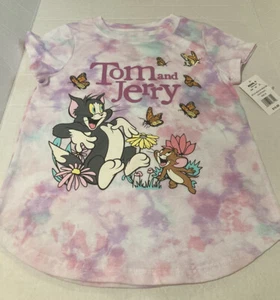 NWT Tom and Jerry tie dye t-shirt S Girl’s flowers butterflies - Picture 1 of 3