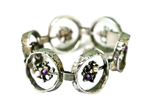 Perli Silber Armband, Amethyst und Perlen Mid Century Modernist Design -17157- - Bild 1 von 4
