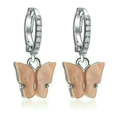 ♡Orecchini Argento con Pendenti a Farfalla color Ambra rifiniti da Strass♡ - Immagine 1 di 2
