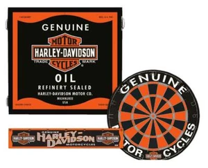 Harley-Davidson Genuine Oil Can Dart Board Kit - Black Wooden Cabinet 61992 - Picture 1 of 3