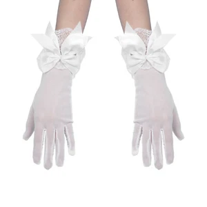 1 Pair Floral Lace Ruffle Gloves Short Mesh Gloves Wrist Length w/Satin Bowknot - Picture 1 of 16
