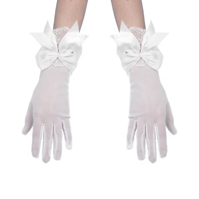 1 par de guantes florales con volantes de encaje guantes cortos de malla hasta la muñeca con moño de satén Foto 1 de 4