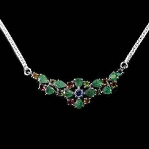 925 Sterling Silver Necklace Pear Emerald Tanzanite Tourmaline Gemstone 19 - Picture 1 of 14