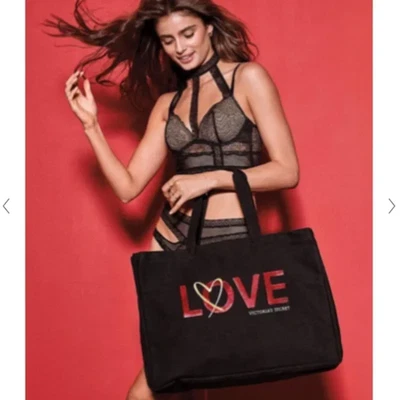 Victoria's Secret LOVE Large Black Sequin Weekender Tote Classic Vintage NEW - Image 1 of 2