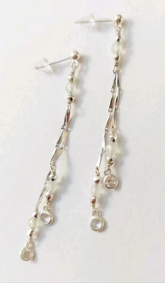 Orecchini pendenti in argento 925 con prenite prehnite zirconia cubica ematite  - Immagine 1 di 4