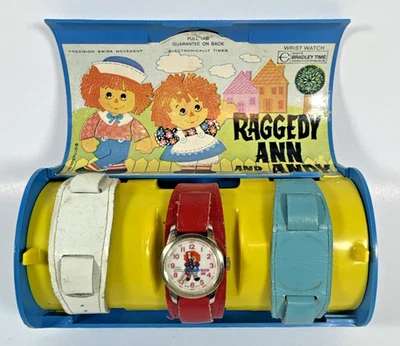Reloj y correas Raggedy Ann & Andy Bradley Time 1971 movimiento suizo - funciona Foto 1 de 4