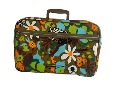 Vintage 1960s Cloth Suitcase Overnight Travel Bag Groovy Flower Power Hippie KEY - Image 1 of 4