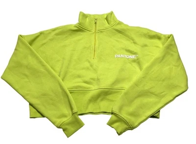 Boohoo Pantone Half Zip Boxy Half Zip Sweatshirt in Lime - Image 1 of 4