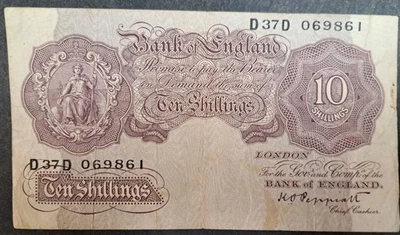 (1940-48) Gran Bretaña 10 chelines P366, D37D-069861. Foto 1 de 2