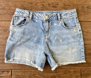 Cat&Jack Girls 14 (XL) Denim Shorts Floral Embroidered Frayed Hem Boho Summer - Picture 1 of 9