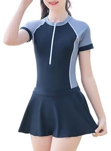 Kids Girls Two Piece Swimsuit Surfing Swimwear Zipper Bathing Suit Short Slee... - Picture 1 of 5