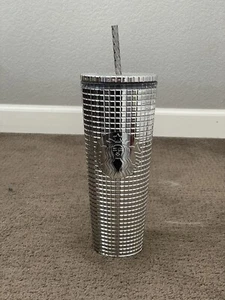 Starbucks Limited Edition Silver Disco Ball Metallic Bling Plastic Cold Cup 24oz - Picture 1 of 5