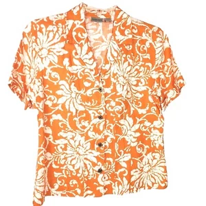 Hawaii Tropical Floral Damen Leinen Hemd Cropped Chicos Gr. 1 Beachy Resort - Bild 1 von 9