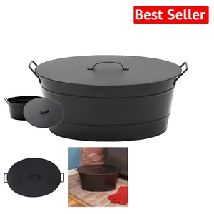 Durable Powder Coated Black Oval Storage Tub with Lift-Off Lid - 15" Capacity - Picture 1 of 7