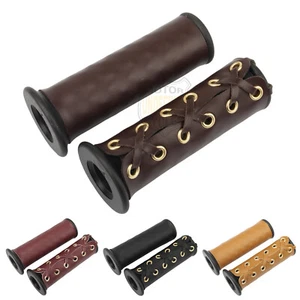 Universal Motorcycle Handle Grips Leather Cover Handlebars Throttle Cover Wraps - Picture 1 of 16