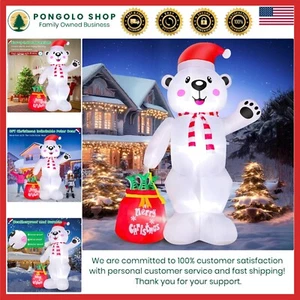 8FT Christmas Inflatable Polar Bear Indoor Outdoor Decorations, Blow up Bear ... - Picture 1 of 7