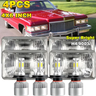 4PCS DOT 4X6" LED Headlights Hi-Lo Beam For 1975-1986 Cadillac Fleetwood DeVille - Image 1 of 4