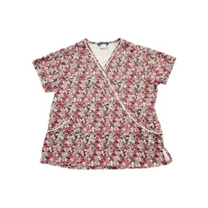 Nu Dimension Stretch Scrub Top Womens Large v neck  floral Medical uniform SS - Picture 1 of 15