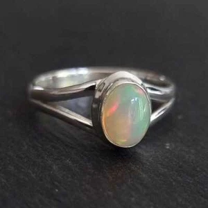 Anillo de piedra de ópalo etíope genuino para hombre anillo de piedras preciosas naturales de plata maciza 925 - Imagen 1 de 9