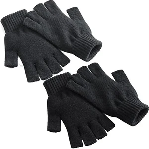 New Mens Womens Ladies Thermal Fingerless Gloves Knitted Wooly Super Soft Mitts - Picture 1 of 3