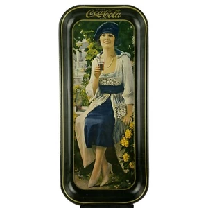 Vintage 1973 Coca-Cola Tin Tray 1921 Ad Reprint Lady In Blue Dress Rectangle - Picture 1 of 7