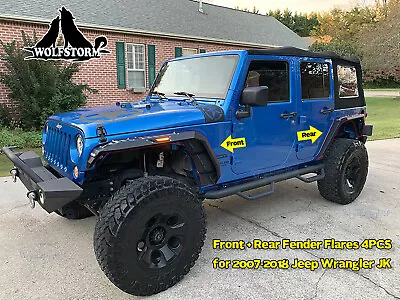 For 2007-2018 Jeep Wrangler JK 2/4 Doors 4pcs Black Metal Fender Flares w/LED - Image 1 of 4