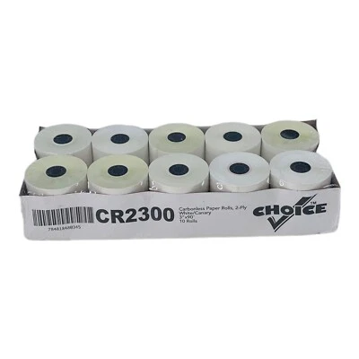 10 rollos de papel POS sin carbono de 2 capas de 3" x 90' blanco/canario Foto 1 de 4