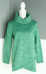 Lands' End Damen M (10-12) Langarm grün meliert Wasserfallausschnitt Fleecepullover - Bild 1 von 4