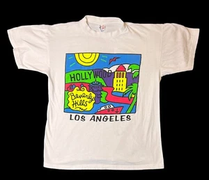 VTG L.A. Calif Beverly Hills Hollywood Pop Art  T Shirt White Men's Size Medium - Picture 1 of 6