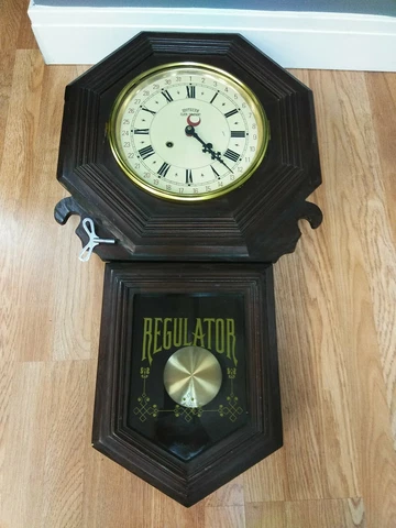 Vintage Regulator Wooden Wall Clock By Southern Clock Company Wind Up Cover